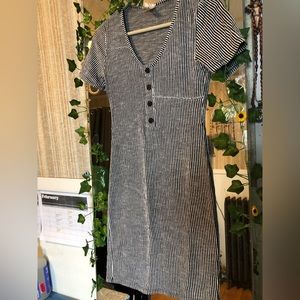 Caution to the wind mini dress - navy blue and white striped. Size small